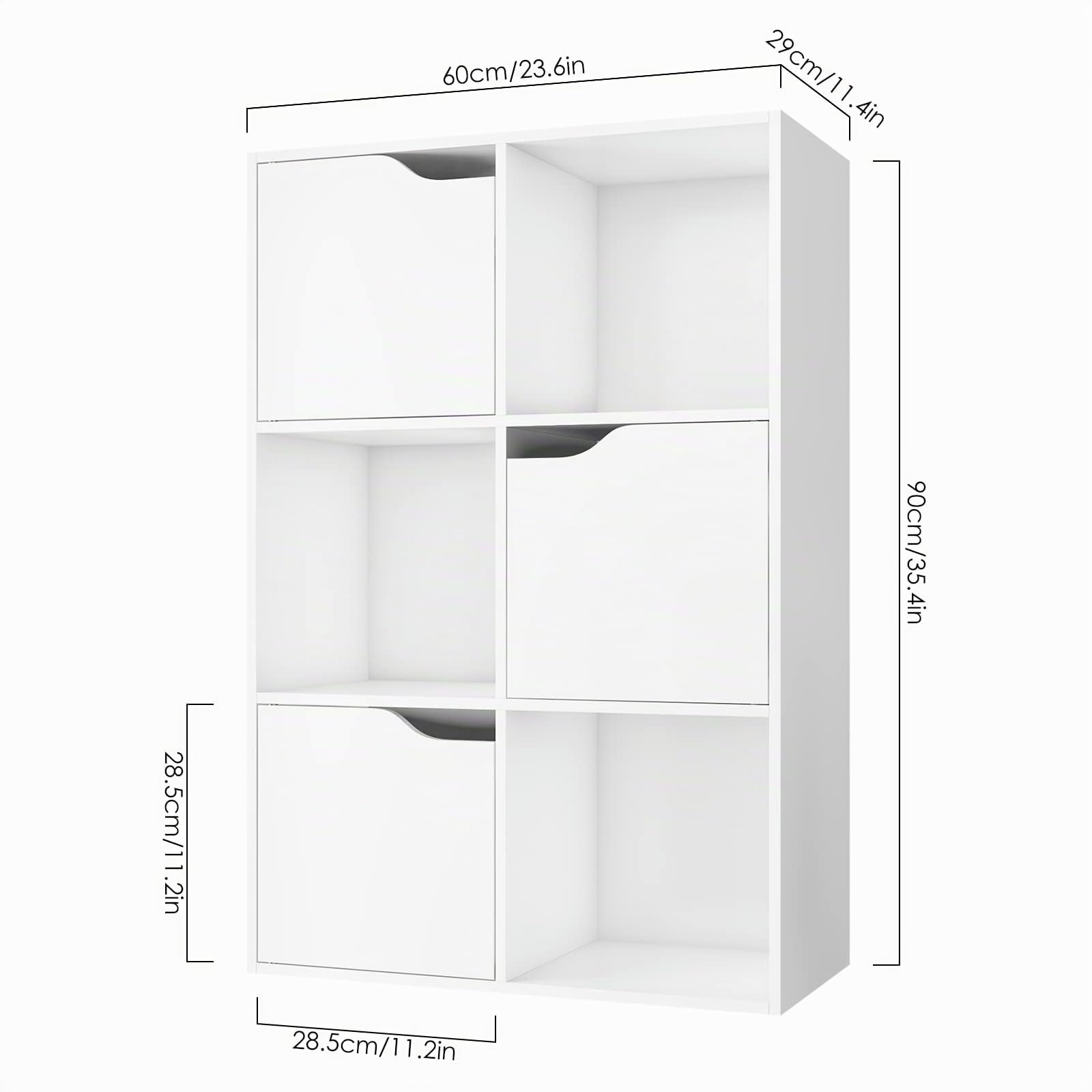 FirFurd Librería Blanca, Estantería Madera, con 6 Cubos y 3 Puertas