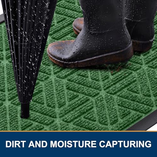 Smiry Front Door Mat Outside Entrance, Heavy Duty Natural Rubber Doormat, Trap Dirt and Moisture Easy Clean Low Profile Patio Porch Welcome Floor Mats for Entry, 47x32 Inch, Green