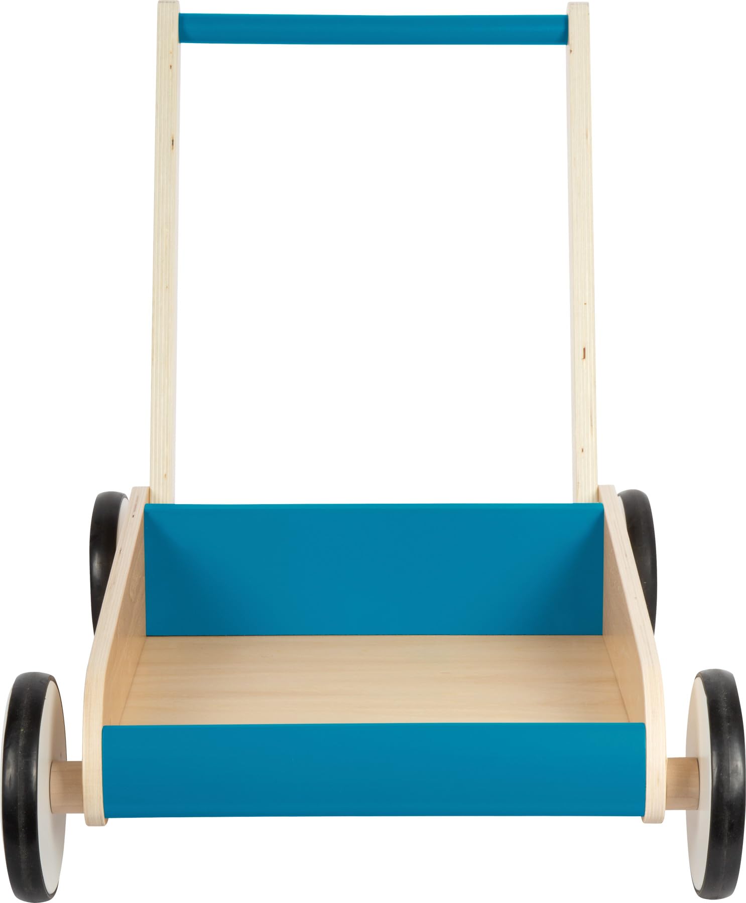 small Foot Lauflernwagen Petrolblau, robuster Schiebewagen aus Holz, mit großer Ladefläche, ab 12 Monaten, 12611