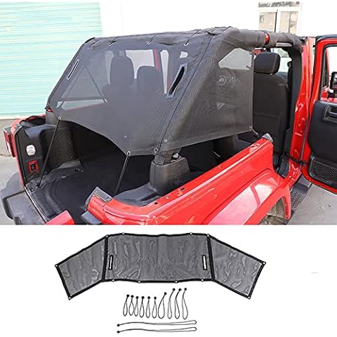 Timilge Rear and Side Sun Shade Cover Compatible with Wrangler JKU 4 Door 2007-2018 Top Cover Durable Mesh Net with UV Wind Withstand Protection Cover