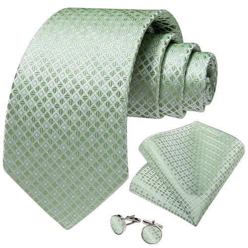 Image of DiBanGu Striped Tie Set for Men Silk Woven Plaid Necktie and Pocket Square Cufflinks Business Wedding