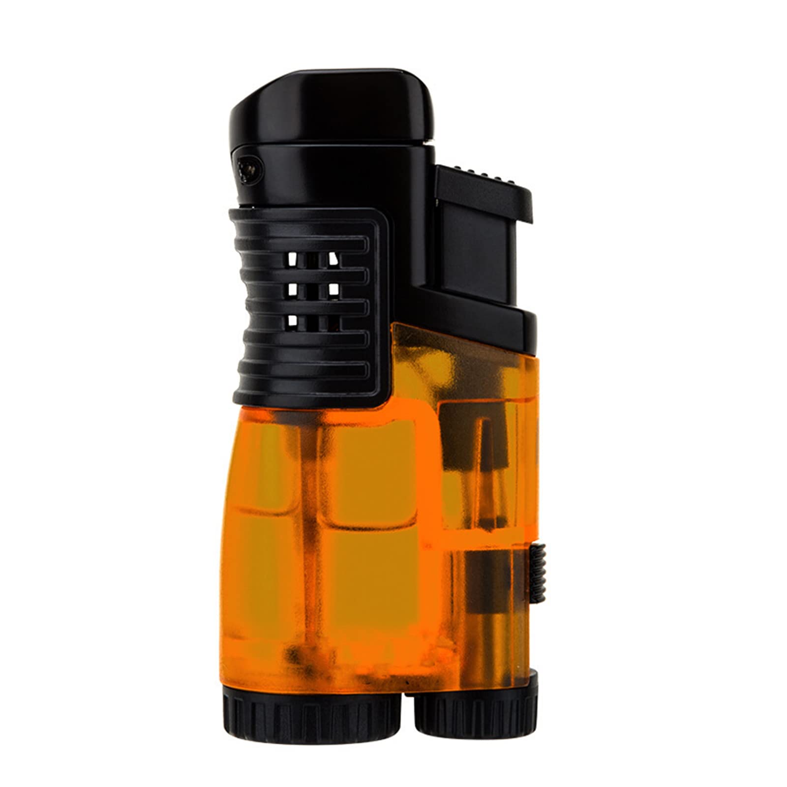 Allume Cigare en Plastique Triple Jet Flamme Butane Briquet Torche Rechargeable Coupe-Vent Ouvre-Trou Perceuse Cigare Cadeau pour Homme (sans Gaz)