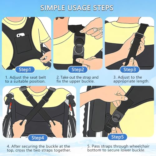Image of Wheelchair Seatbelt for Adults,Chest Harness Safety Strap,Adjustable Anti-Slip Restraint Vest for Dementia Patients,The Elderly,Pregnant,Paralyzed(Black)
