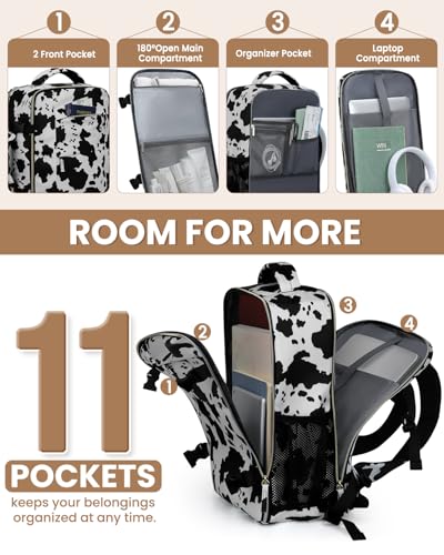 Travel Backpack for Women Man, Waterproof Personal Item Travel Bag Airline Approved Laptop Backpack Weekender bags Bookbag for Business,Travel, Work Fits 15.6 inch Laptop(Medium,Cowprint)4