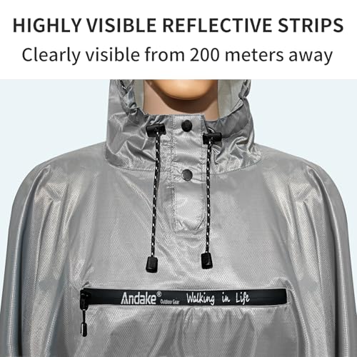Image of Andake Waterproof Rain Poncho for Adults Unisex,230T Ripstop Polyester,Raincoat Gear with Transparent Viewing Window Outdoors