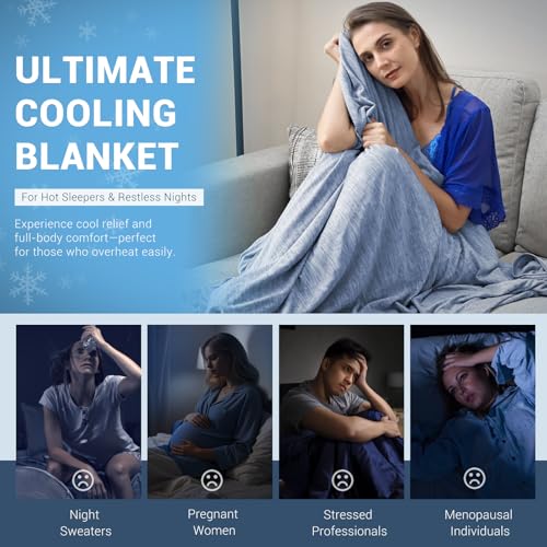 Elegear Revolutionary Cooling Blanket Twin, Absorbs Heat to Keep Body Cool for Night Sweats, Arc-Chill 3.0 Cool Fiber Q-Max>0.5 for Hot Sleepers, Lightweight Summer Cold Blankets for Sleeping, Blue
