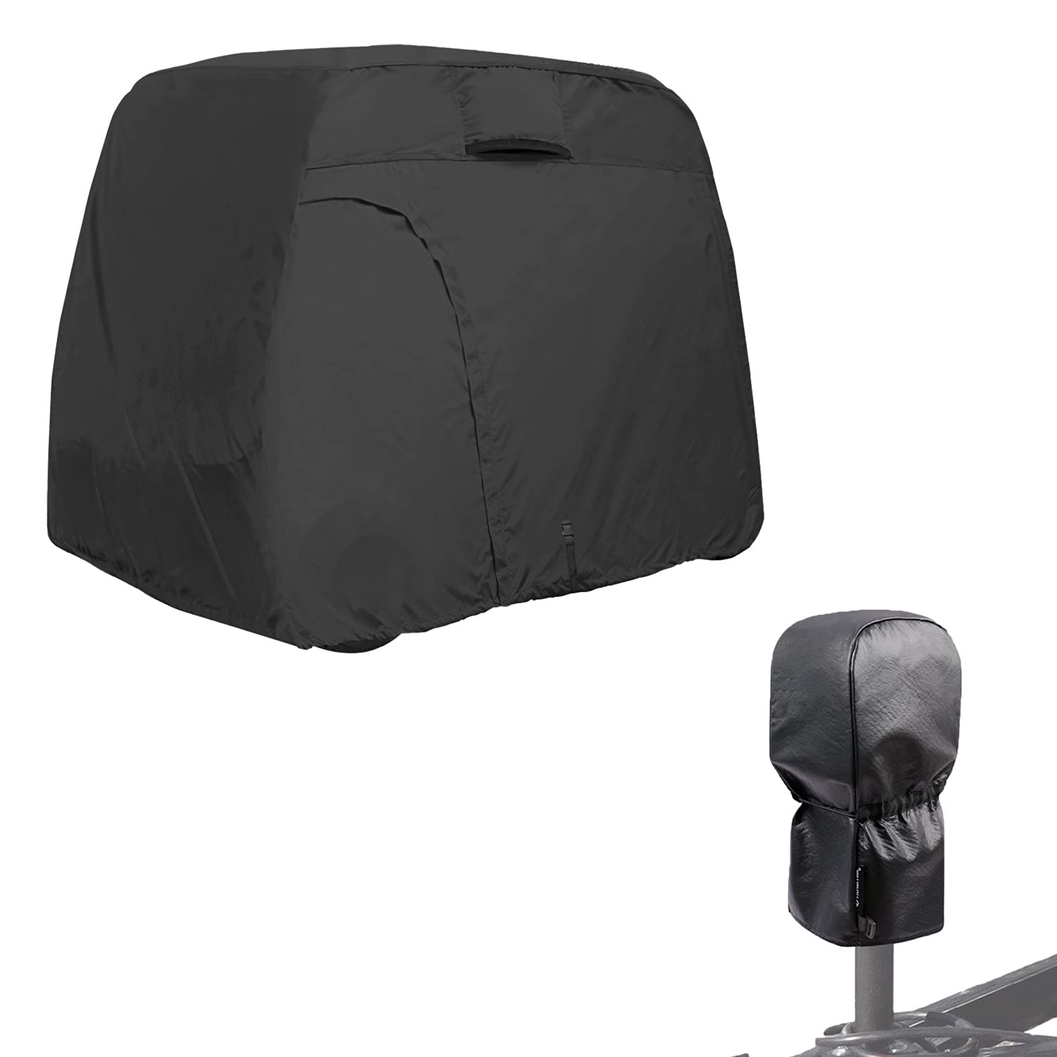 Explore Land Waterproof Electric Tongue Jack Cover Size 9L x 4W x 18H inch Bundle with 4 Passengers Weatherproof Golf Cart Cover - Black
