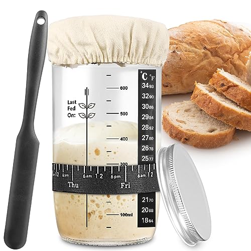 Comparison: Best Sourdough Starter Container 9 zunmial Sourdough Starter Jar, Sourdough Starter Kit with Date Marked Feeding Band, Thermometer, Cloth Cover & Metal Lid, Reusable Sourdough Bread Baking Supplies, Home Baking Supplies