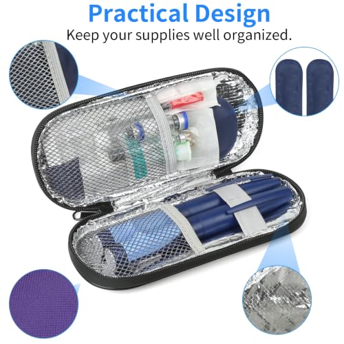 Image of Insulin Pen Cooler Travel Case with 2 Reusable TSA Approved Ice Packs, Diabetic Medication Insulated Cooler Bag for Insulin Pens and Other Diabetic Supplies Storage Dark Purple