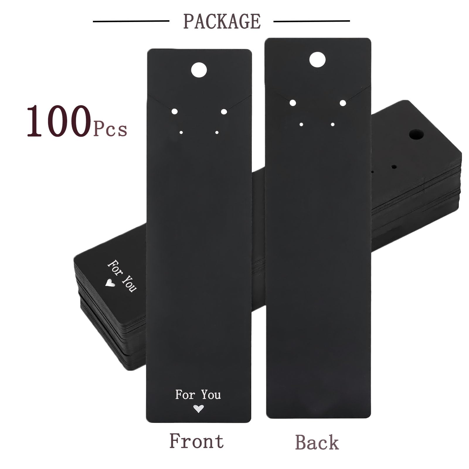100 Cartes Présentation Bijoux "For You" Noir – 5,5x21 Cm Pour Boucles, Colliers & Bracelets