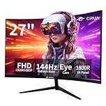 CRUA 27 Inch Curved Monitor 1080P Full HD, 100Hz/120Hz/144Hz Computer Screen with HDMI VGA, Eye Care, Tilt Adjustable, for Gaming and Office Use