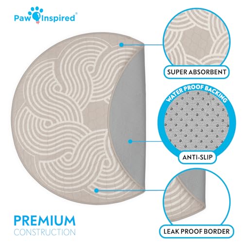 Image of Paw Inspired Round Designer Dog Pads, Beige, 36 inch Size, 2 Pack | Premium Washable Pee Pads, Reusable Puppy Pads, Waterproof Mat, Leakproof, Non-Slip Liner for Potty Training, Whelping