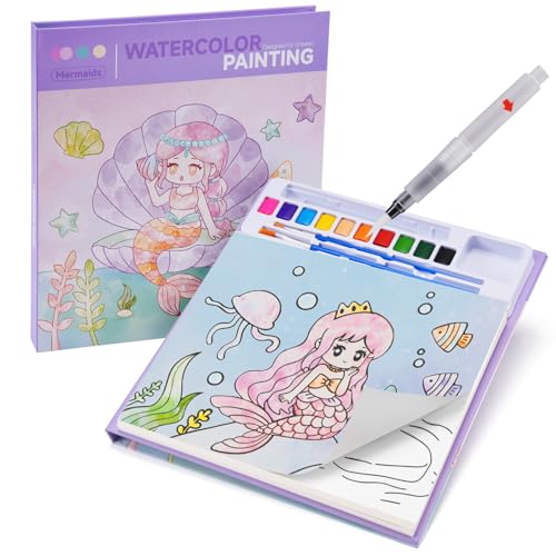 SKYYUE Libro da Colorare con Acquerelli per Bambini, Libro con Colori ad Acqua Dipingi con Libri ad Acqua Bambini 4-in-1 Kit di Pittura ad Acquerello, Giocattolo Educativo Regalo per Bambino Piccoli