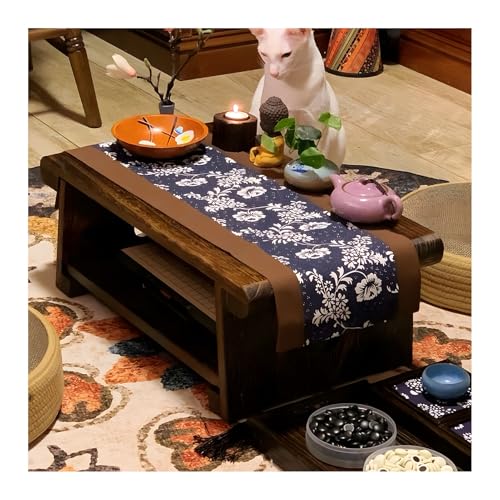 DSMRLEOP Table de Thé Zen Pliante à 2 Niveaux avec Rangement, Tatami Japonaise Basse pour Méditation Minimaliste - Compacte pour Salon, Chambre ou Baie...