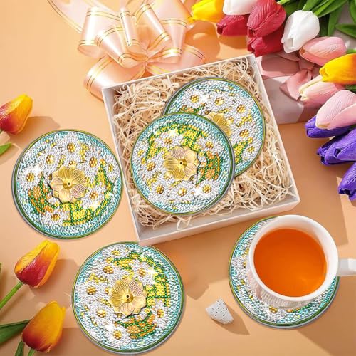 Image of HASTHIP 2 in 1 DIY Diamond Painting Kit Incense Tray Coasters Kits, 3D Diamond Art Kit Ashtray Incense Stick Holder with Pack, Pick Up Tool & Dispensing Tray Home Decor Gifts for Diwali Puja Room