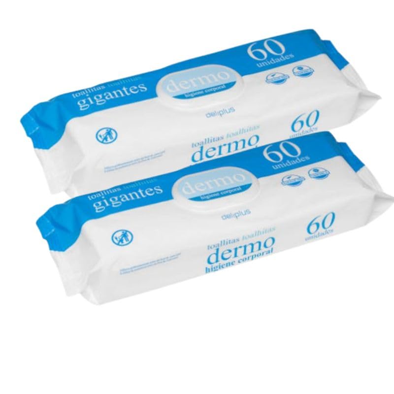 Toallitas Dermo Higiene Corporal Tamaño Gigante – Pack 2 Paquetes de 60 Unidades (120 Toallitas en Total)