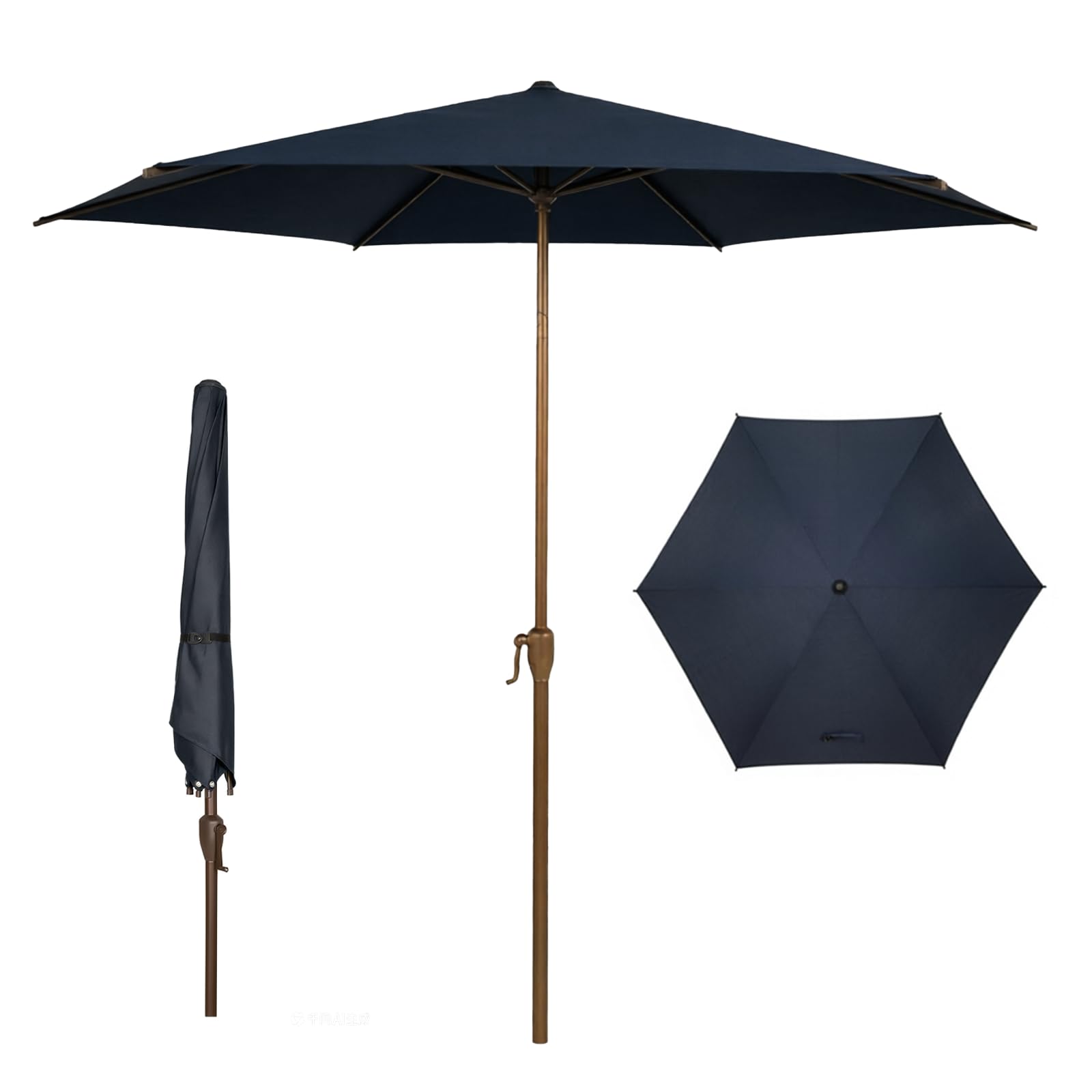 Abba Patio 9FT Outdoor Patio Umbrella Outdoor Table Umbrella with Crank Market Umbrella 6 Sturdy Ribs UV Protection Waterproof and Push Button Tilt for Garden Deck Backyard Pool, Dark Blue