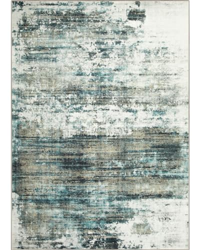 10x14 Area Rugs Washable Rug: Modern Abstract Living Room Rug Soft Anti-Skid Thin Carpet Indoor Floor Non-Shedding Carpets for Bedroom Dining Room Farmhouse Nursery Home Office Green Multi