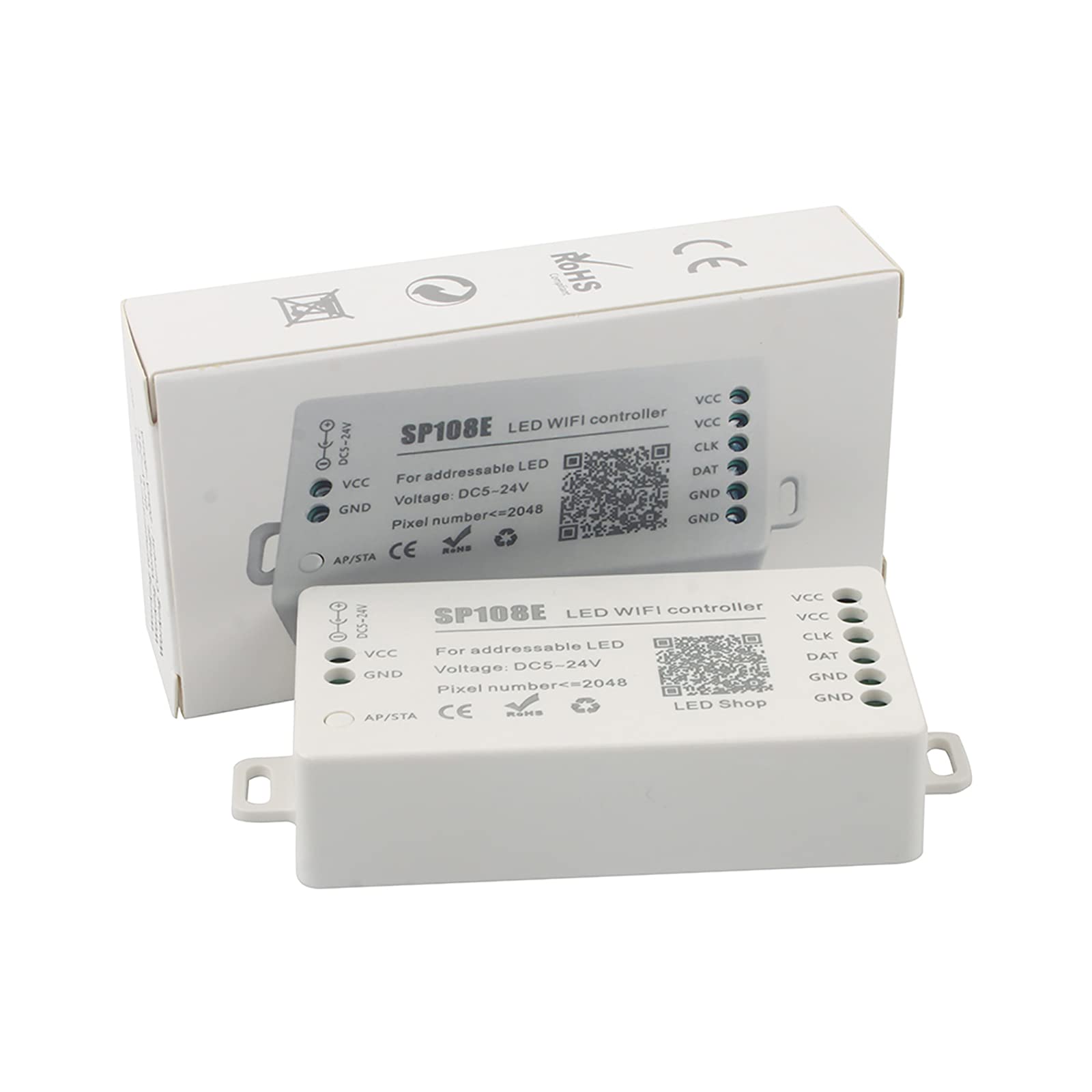 VIPMOON SP108E Contrôleur LED WIFI DC 5V-24V pour Bande LED IC SK6812 SK6812-RGBW WS2812 WS2813 WS2815 AL2815,180 modes dynamiques et DIY pour ajuster Couleur,Eclat,Vitesse,facile à utiliser.