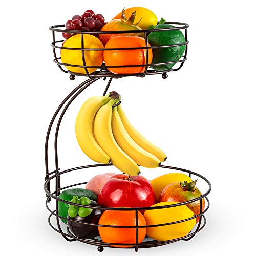 Auledio 2-Tier Countertop Fruit Vegetables Basket Bowl Storage With Banana Hanger