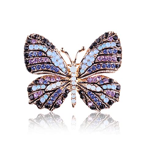 Sttiafay Broche con diseño de mariposa multicolor con cristales de estrás para boda, accesorio retro, esmaltado, para ella Cover