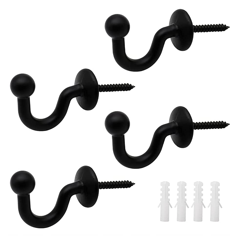 Xinhaitc Black 4 Pack Curtain Tie Back Holdback Hooks Finish Ball End Curtain Tieback Hooks Securely Hold Your Curtain Tiebacks In Place
