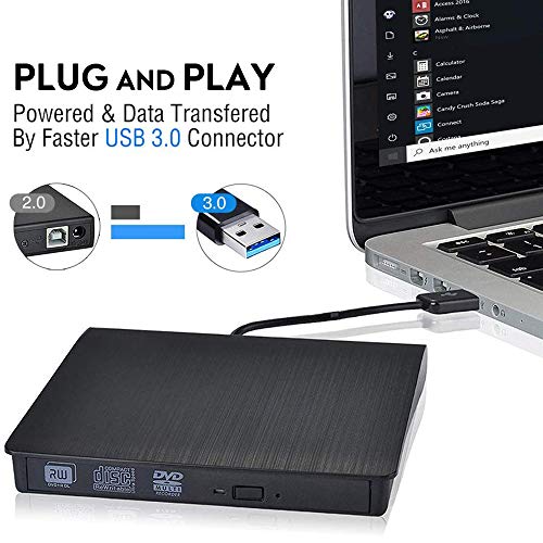 iAmotus External DVD Drive, USB 3.0 Ultra Slim Portable DVD CD R/RM Player Burner Writer Reader Rewriter, Optical DVD Drive Plug and Play for Laptops, Desktops, Notebooks, Mac Book Black