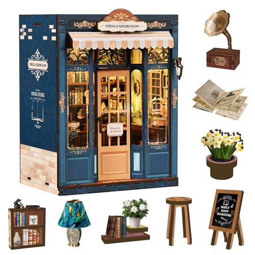 Puzzle 3D en bois miniature Kit de coin de livre DIY avec lumières LED pour adultes