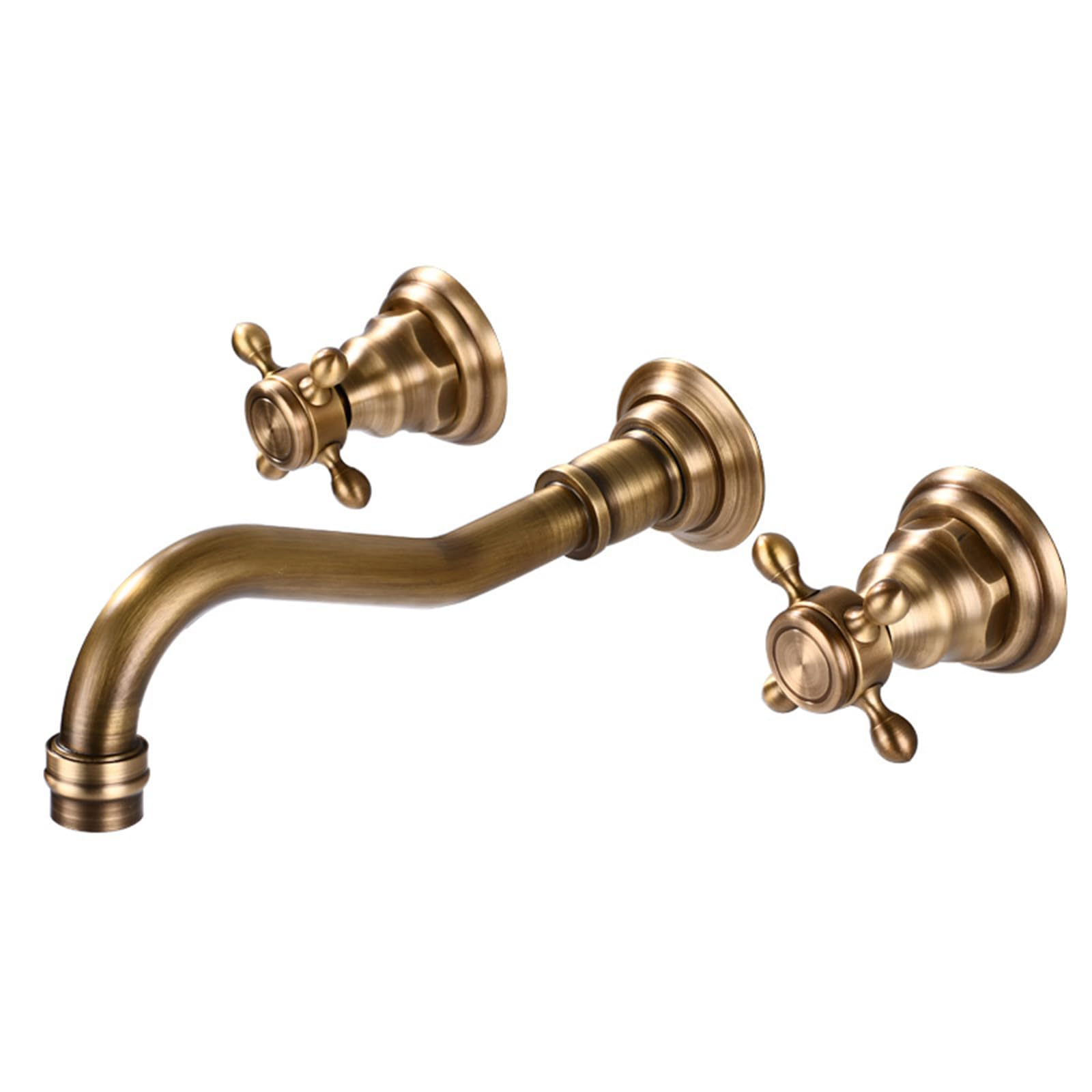 Biaoteng Antique Sink Taps For Bathroom 3 Hole Wall Mounted Hot And Cold Brass Bathroom Wall Mounted Basin Taps For Bathroom