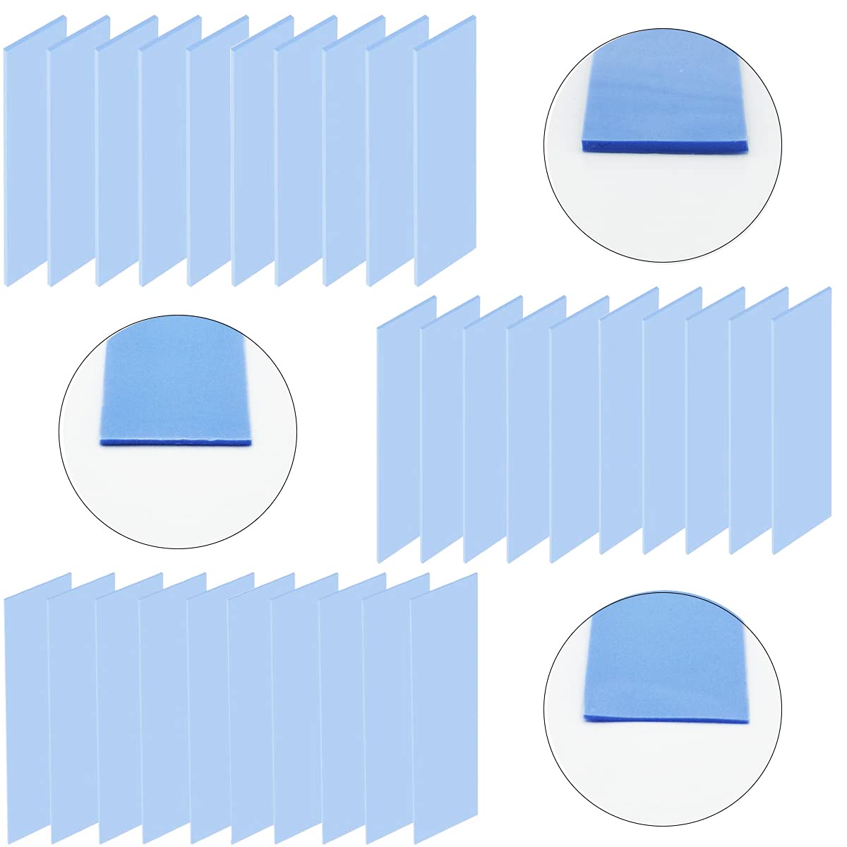 Thermal Conductive Silicone Pads, Assorted Thickness 0.5/1.0/1.5mm 30 pcs Silicone Cooling Pad Set for SSD CPU GPU LED IC Chipset Cooling(blue)
