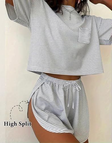 Image of Ekouaer Womens Pajama Sets Sexy Lounge Sets Side Split Short Pj Sets Cute Pjs 2 Piece Comfy Sleepwear Loungewear