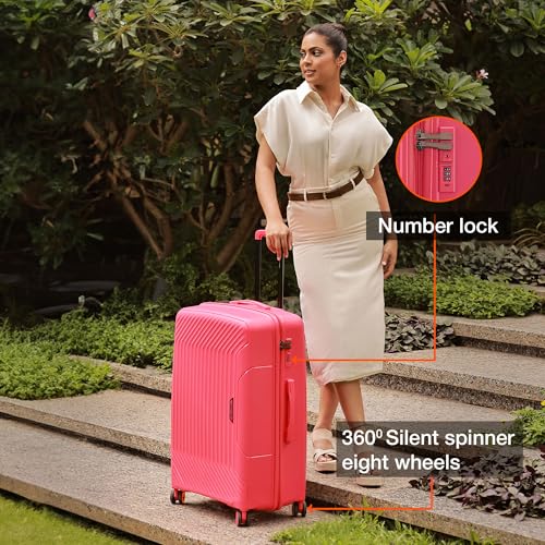 Image of Nasher Miles Coorg Hard-Sided Polypropylene Luggage Set of 2 | 55cm & 65cm | 8 Wheels Small & Medium Trolley Bag for Travel | Suitcase (Paradish Pink)