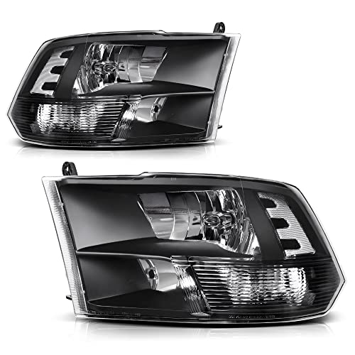 Image of oEdRo Headlights Assembly Compatible with 2009-2018 Dodge Ram 1500 /10-18 Dodge Ram 2500 3500 /19-22 Ram 1500 Classic Headlamp Replacement Black Housing Clear Reflector Clear Lens (Quad Models Only)