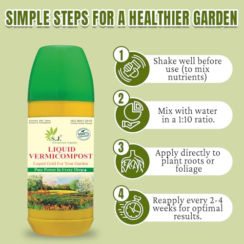 Image of SJ Organics LIQUID Vermicompost For Plants - 900 ML | Equivalent to 10KG Vermicompost | With Measuring Cup | Fertilizers for Plant Home Garden | Enriched Plant Food Fertilisers |