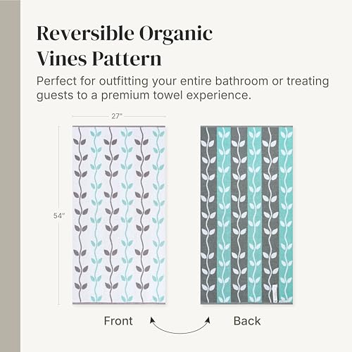 Image of Modern Threads 6 Piece Bath Towel Set - Bathroom Set with 2 Bath Towels, 2 Hand Towels, and 2 Wash Cloths - 100% Cotton, Super Absorbent & Extra Soft - Reversible Natural Vine (Aqua)