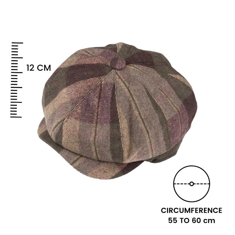 Image of The Tie Hub Wool Flat Cap for Men, Premium Wool Warmth, Vintage Baker's Boy Silhouette, Distinctive Checked Pattern, Green, M
