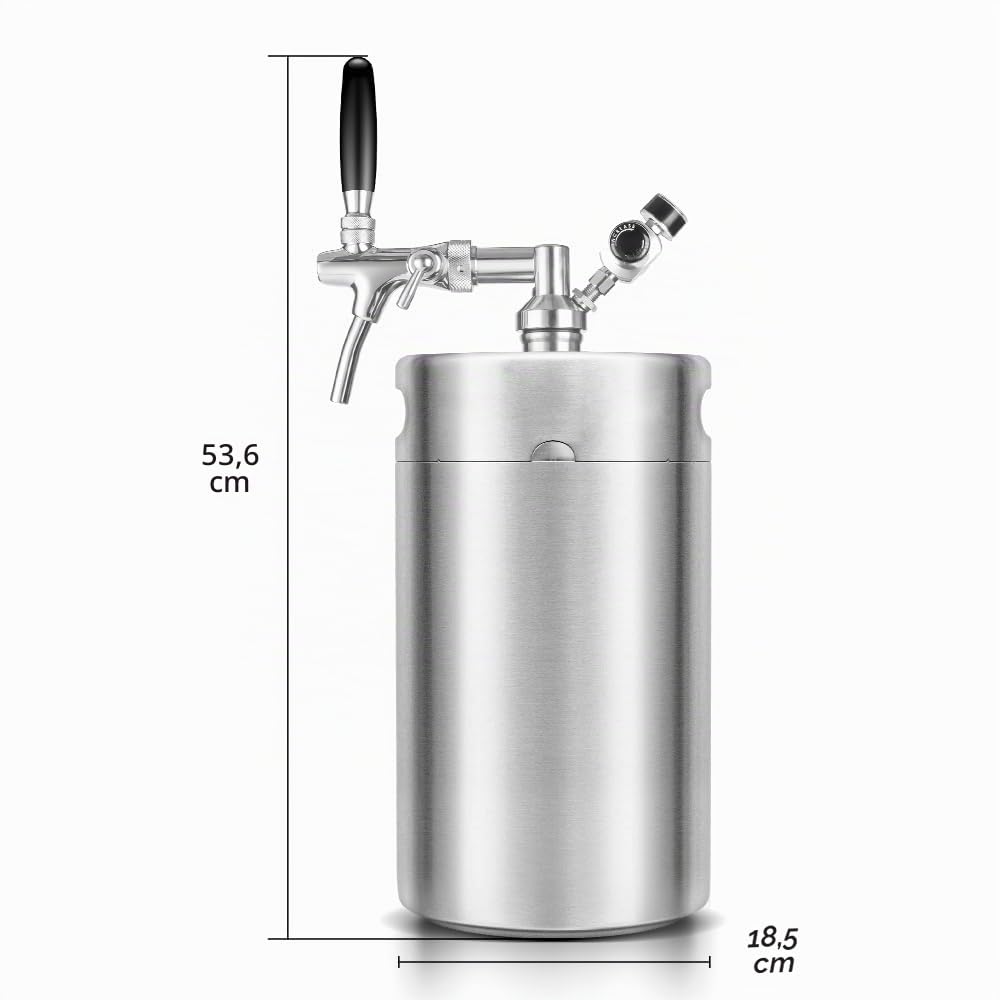 TMCRAFT Mini fût Growler - 8 l - Système de tonneau à pression en acier inoxydable avec robinet réglable - Peut conserver les boissons fraîches et gazeuses pour les brasseries maison