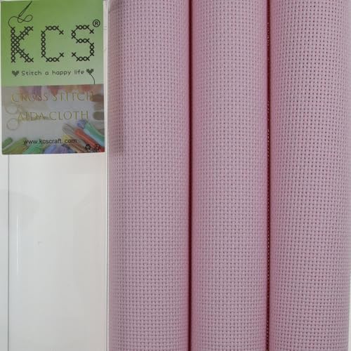 Image of KCS 3 pc of 15 inch x 18 inch(38cmx45cm) Counted Cross Stitch Cotton Aida Cloth Needlework Rolled Fabric Box,18CT,Pink