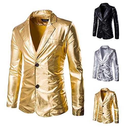 Cambkatl Men's Shiny Suit Jacket Night Club Metallic Moto Style Blazer 2 Button Tuxedo Party Disco Jackets2