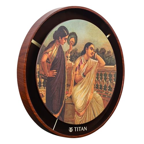 Image of Titan Raja Ravi Verma Series Damayanti Wall Clock with Embossed Dial & Silent Sweep, Model W0095PA01 | 31.7 cm x 31.7 cm x 4.7 cm
