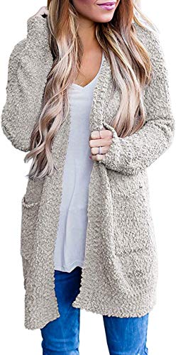 ZESICA Women's 2024 Fall Casual Long Sleeve Open Front Soft Chunky Knit Sweater Cardigan Outerwear,Beige,Small