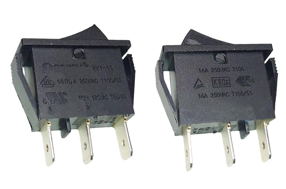 2Pcs RK1-15 Rocker Switch Compatible with Sok-en 3 Pins 2 Positions Switch Maintained 16(6) A Fits Electric Heaters 125/250VAC T100/55