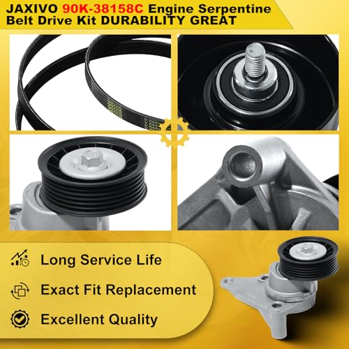 Image of 90K-38158C Serpentine Belt Drive Tensioner Pulley Component Kit for 03-06 Suburban Silverado Savana Yukon XL Sierra 1500 2500 3500 Tahoe Escalade ESV EXT,for 03-07 Hummer H2