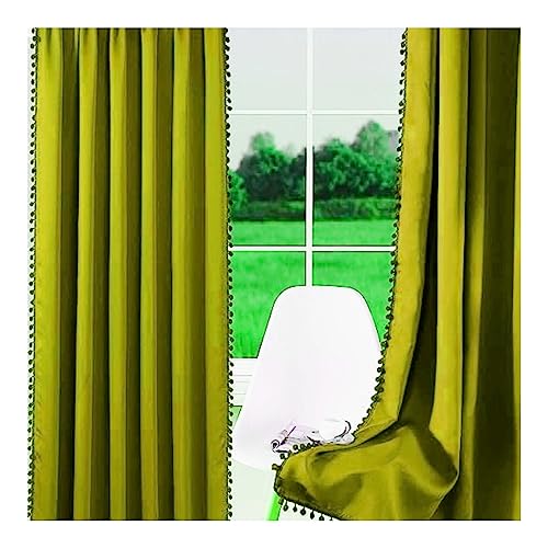 Image of Amazon Brand - Umi Velvet Eyelet Door Curtains with pom pom Lace for Living Room Bedroom Kitchen 2 pc Pack in Green Color (Door - 4 feet x 8 feet)