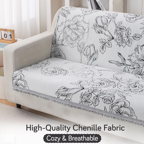 Image of HOKIPO Serene Abode Sofa Cover 3 Seater, 180x175 cm, White Rose Garden