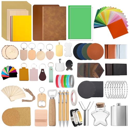144 PCS Laser Engraving Material Kit 29 Kinds of Laser Engraving Supplies Including Acrylic Wood PU Leather Glass Metal Rock Fabric Rubber Materials for Laser Cutter Engraver