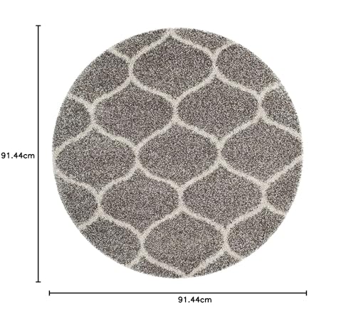 Image of Handwoven Microfibre 3D Rug for Living Room (Ivory & Grey Moroccan, 3 X 3 Feet (Round), Microfibre)