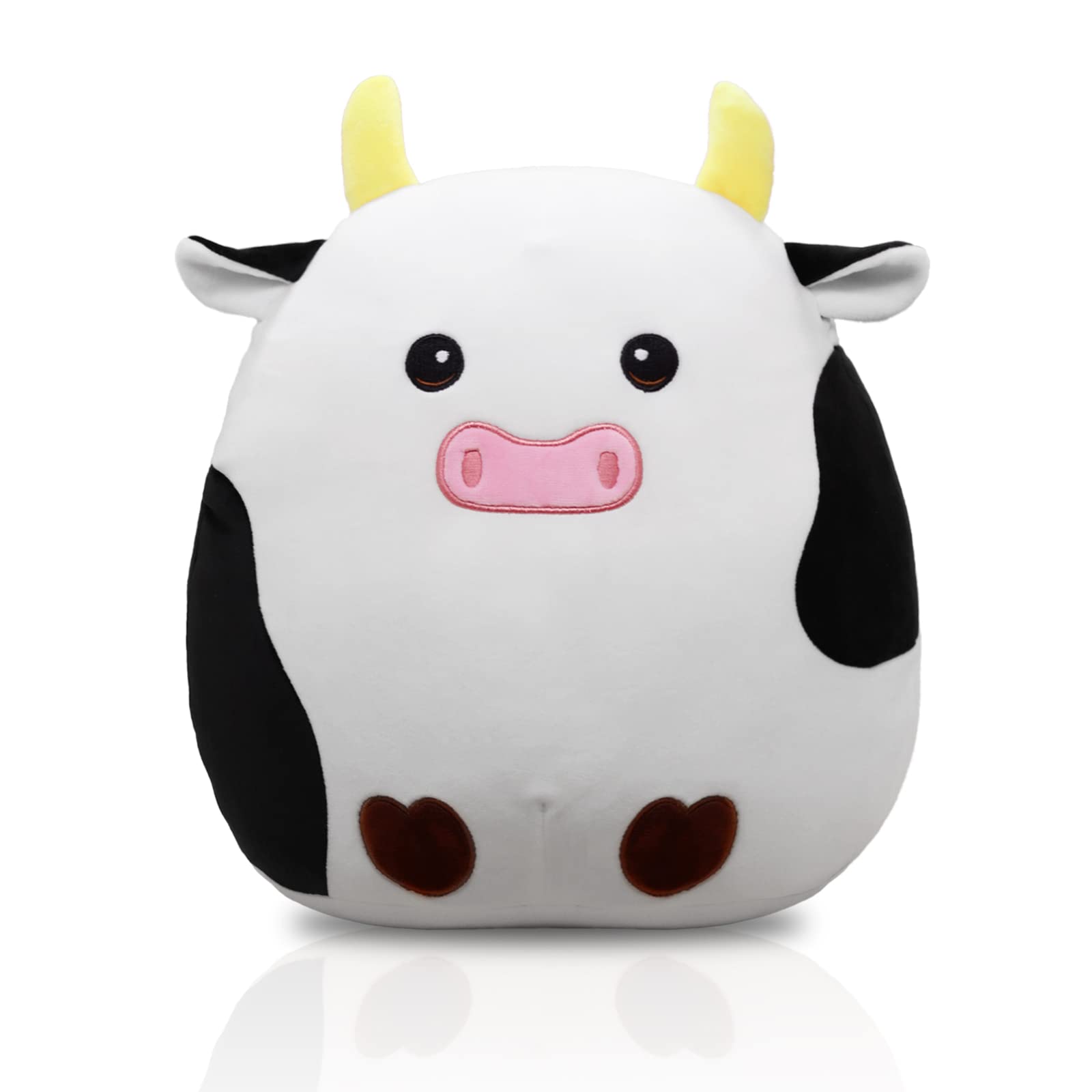 DNFASCHI Cow Stuffed Animal Plush, 3D Cute Cow Plushie Pillow Toy, Cow Stuffed Animals Pillow, 25cm Soft Plush Cows Toy for Home Car Decoration, Gift for Kids Girlfriends Lover (Black cow)