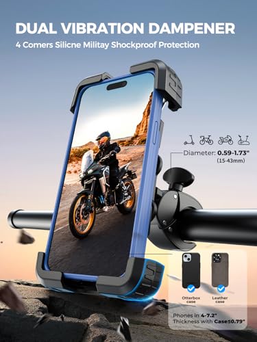 Image of Bovemanx Motorcycle Phone Mount Holder, [150mph Wind Anti-Shake][7.2inch Big Phone Friendly] Bike Phone Holder, Motorcycle Handlebar Cell Phone Clamp, Compatible with iPhone 16 Pro Max, Tangerine