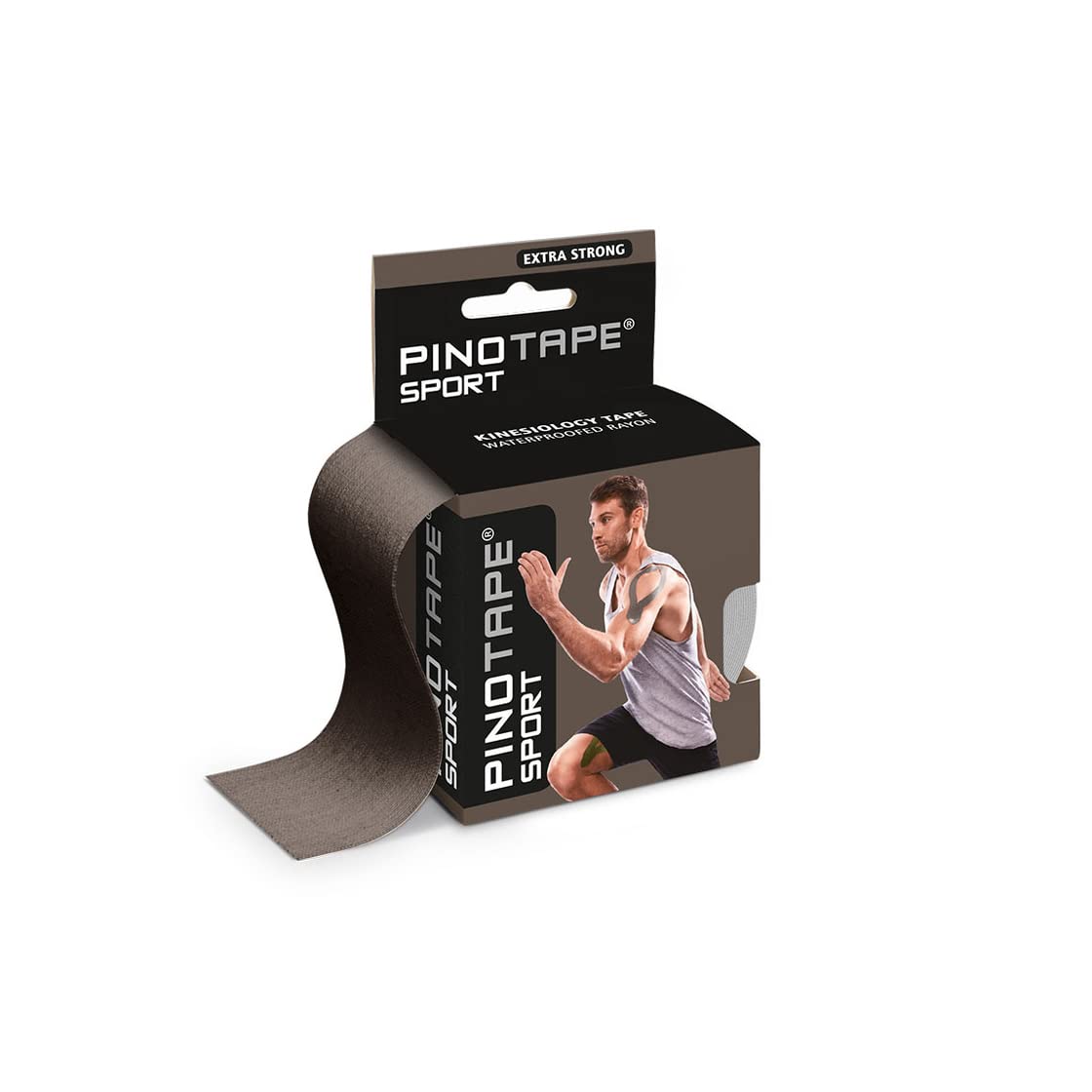PINOTAPE Kinesiologisches Sport Tape, 5 cm x 5 m, Dark Grey, 5er Pack